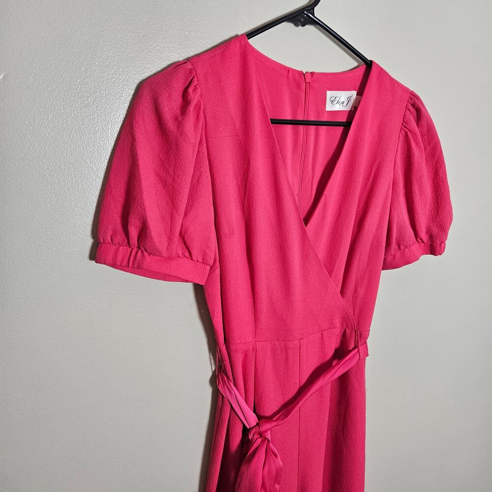 NWOT Eliza J Jumpsuit Hot Pink Faux Wrap Crop Wide Leg Sz 2 - Picture 3 of 16